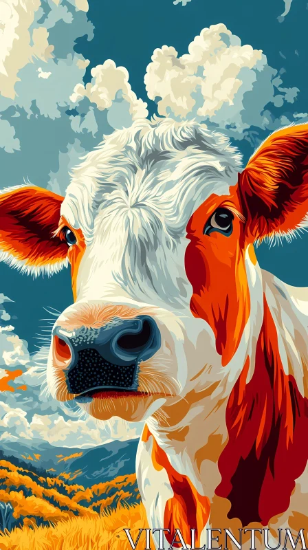 Artistic Cow Portrait in Vibrant Colors AI Image