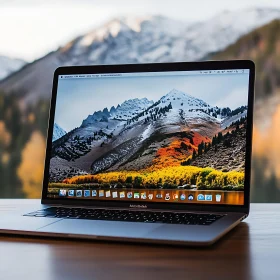 Laptop Featuring Scenic Mountain View