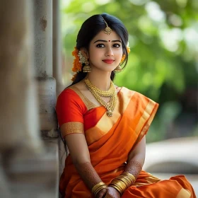 Portrait of Woman in Orange Sari