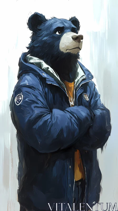 Confident Bear in Blue Coat AI Image