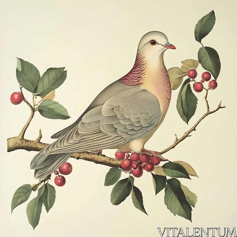 Elegant Dove with Berries AI Image