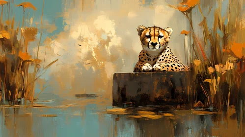 Cheetah in Tranquil Abstract Scene