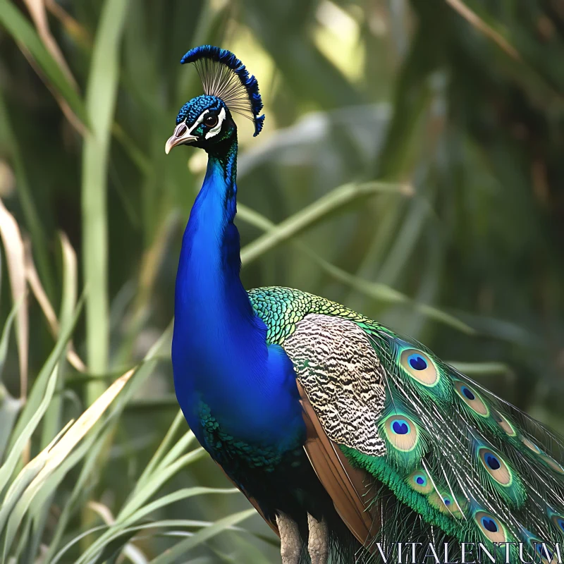 Iridescent Peacock Amidst Greenery AI Image