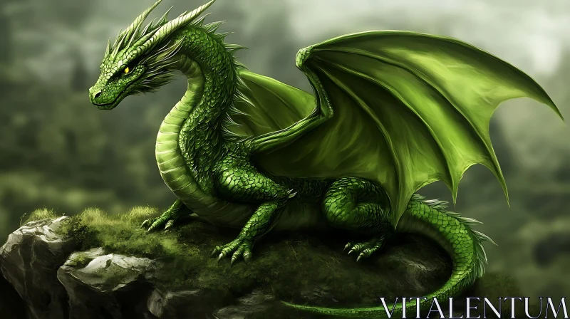 Resting Green Dragon Illustration AI Image