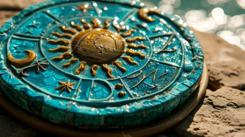 Blue and Gold Astrological Calendar - Ceramic Zodiac Symbols