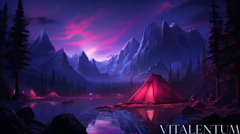 Captivating Night Scene by the Lake and Mountains | Colorful Fantasy Realism AI Image