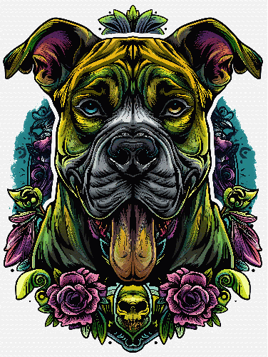 Cartoon Style Dog Illustration with Floral Background POD Design