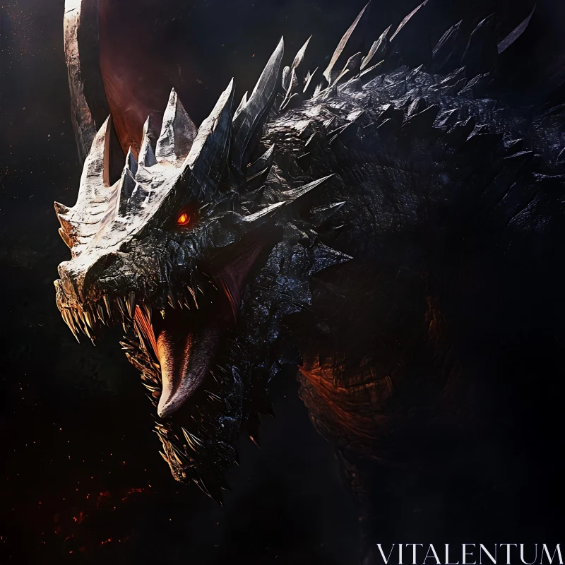 Dragon Portrait: Obsidian Scales and Fiery Eyes AI Image