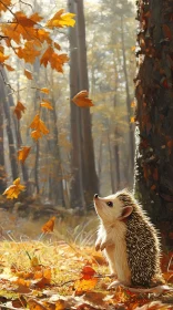 Charming Hedgehog Among Fall Leaves