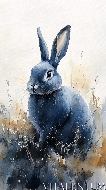 AI ART Blue Rabbit Art in Watercolor