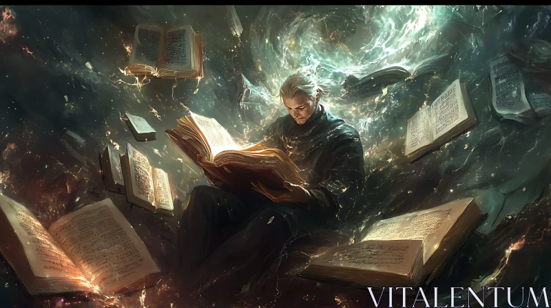 AI ART Man Reading in a Sea of Knowledge