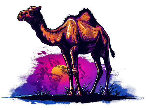 Digital Illustration of a Camel on a Hilltop at Sunset POD Design