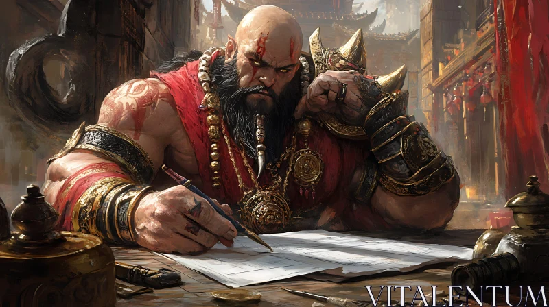 AI ART Bald Warrior Writing