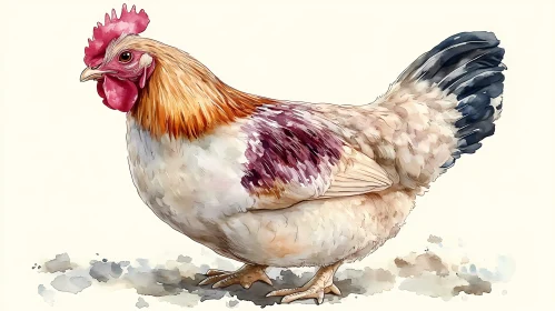 Painting of a Vibrant Farm Hen