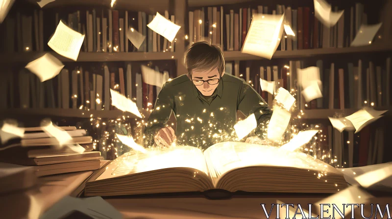 AI ART The Reader's Illumination: A Magical Library Scene