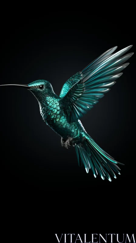 Emerald Hummingbird in Flight: A 3D Illustration AI Image