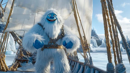 Cartoon Yeti in Winter Wonderland