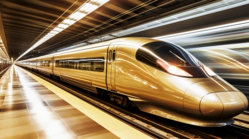 Luxurious High-Speed Train Traveling Through a Station