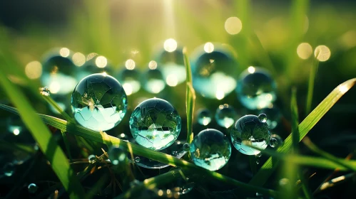 Surrealistic Fairytale Water Drops on Grass
