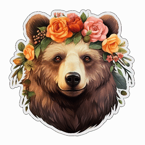 Watercolor Bear with Floral Wreath - Serene and Realistic Artwork POD Design