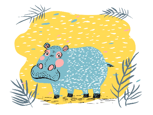 Whimsical Hippopotamus Illustration for Children's Apparel POD Design