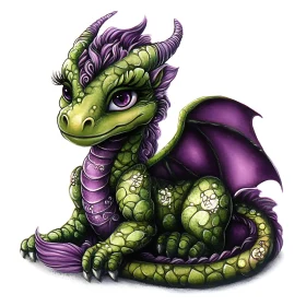 Enchanting Green and Purple Dragonling