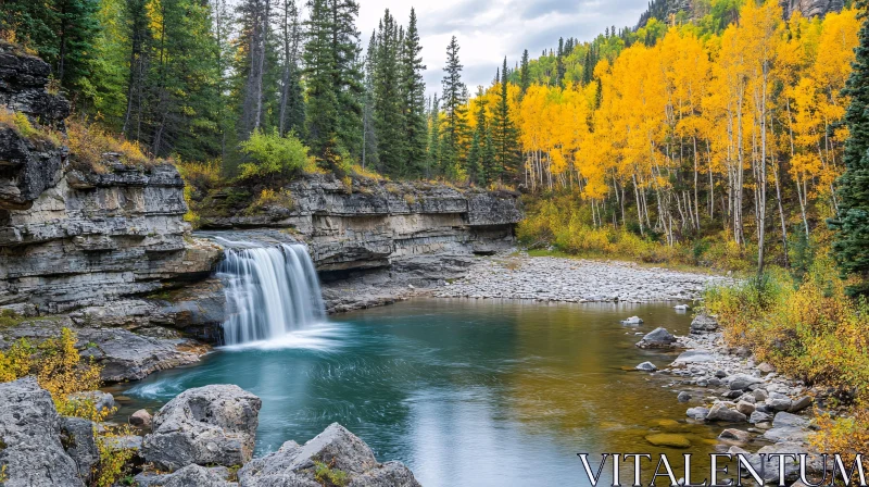 AI ART Idyllic Waterfall Amidst Autumn Colors