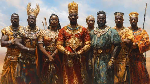 Ornate African Figures in Traditional Attire