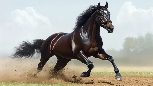 Powerful Galloping Horse in Nature