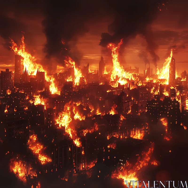 City on Fire: A Vision of Urban Apocalypse AI Image