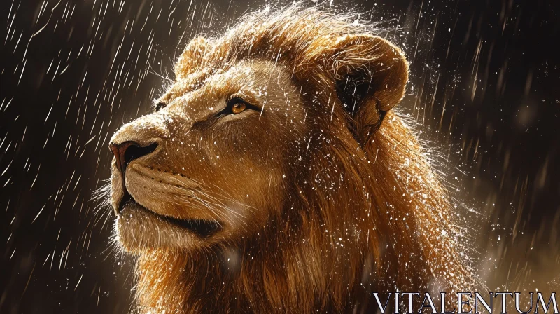 AI ART Lion in Rain