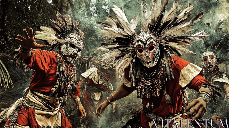 AI ART Masked Dancers in Jungle Ceremony