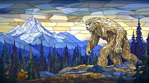 Bigfoot in Stained Glass Landscape