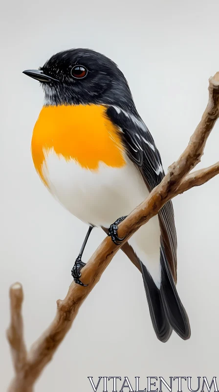 Black and Orange Bird on a Branch AI Image