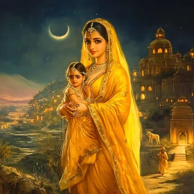 Serene Motherhood Under Moonlight