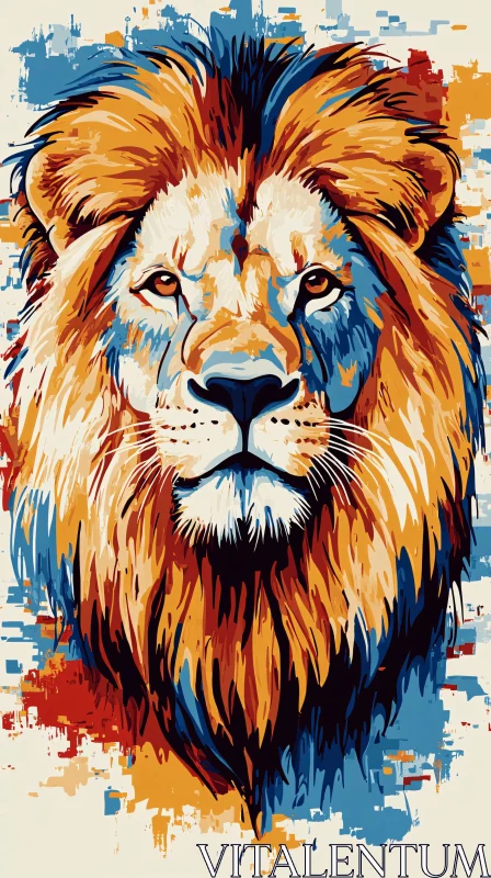 Vivid Lion Painting with Abstract Background AI Image