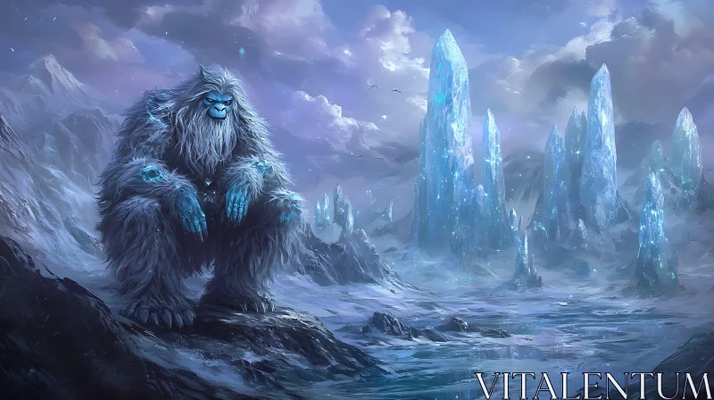 Icy Yeti Illustration in Winter Wonderland AI Image