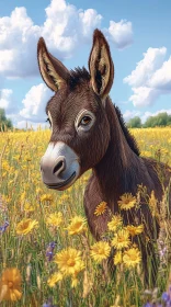 Cheerful Donkey Amidst Flowers