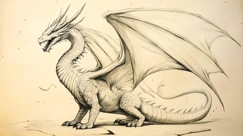 Detailed Dragon Drawing Monochrome Style