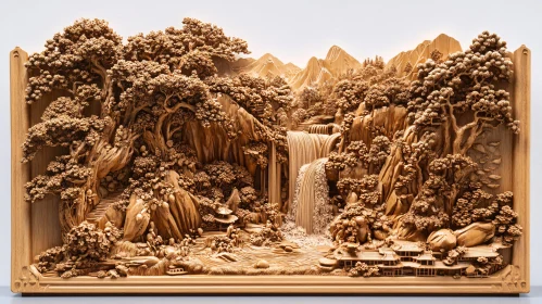 Detailed Wooden Landscape with Waterfall