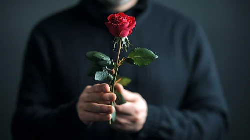 Man Offering a Single Red Rose