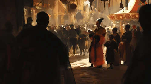 Crowded Street Scene with Warm Light