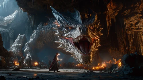 Dragon and Wizard in the Cave