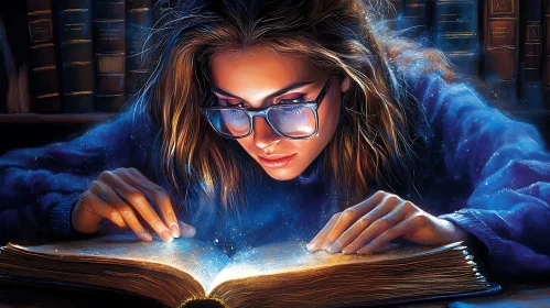 Woman Reading Magic Book