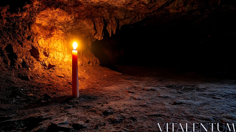 Illuminated Cave with Candle AI Image