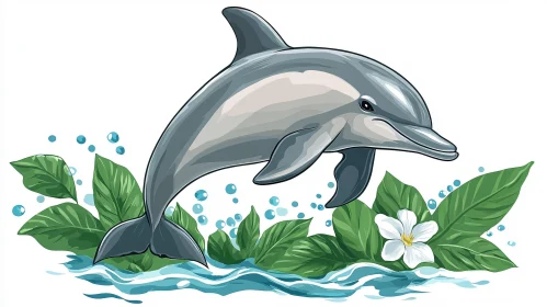 Dolphin and Tropical Leaves Art