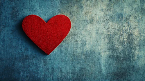 Red Heart on Distressed Blue Surface