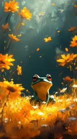 Frog Amidst Yellow Blooms