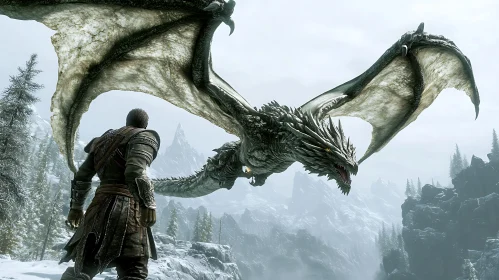 Dragon Encounter in Snowy Mountains