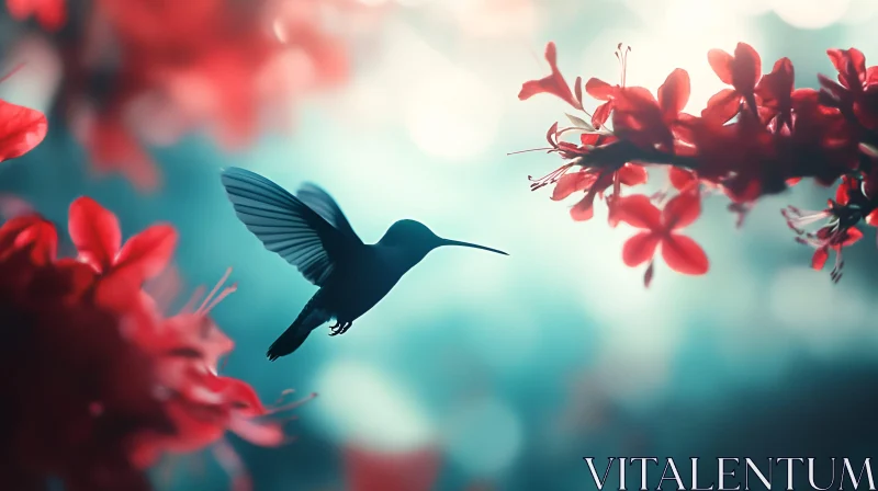 Flight of the Hummingbird Floral Scene AI Image